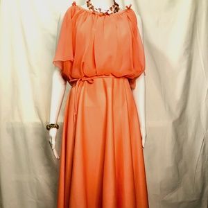 Vintage ILGWU Coral Chiffon And Satin Angel Wing Gown, Size M